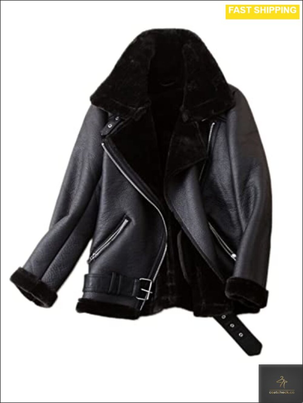 Faux Shearling Moto Jacket Thick Lined Winter Parka Coat